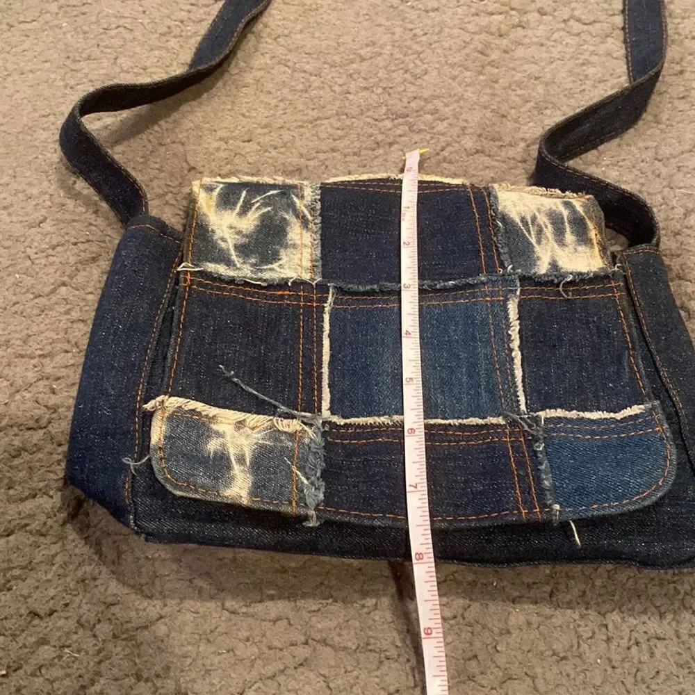 Denim Patchwork Crossbody Purse Bag Blue Jean Acid Washed